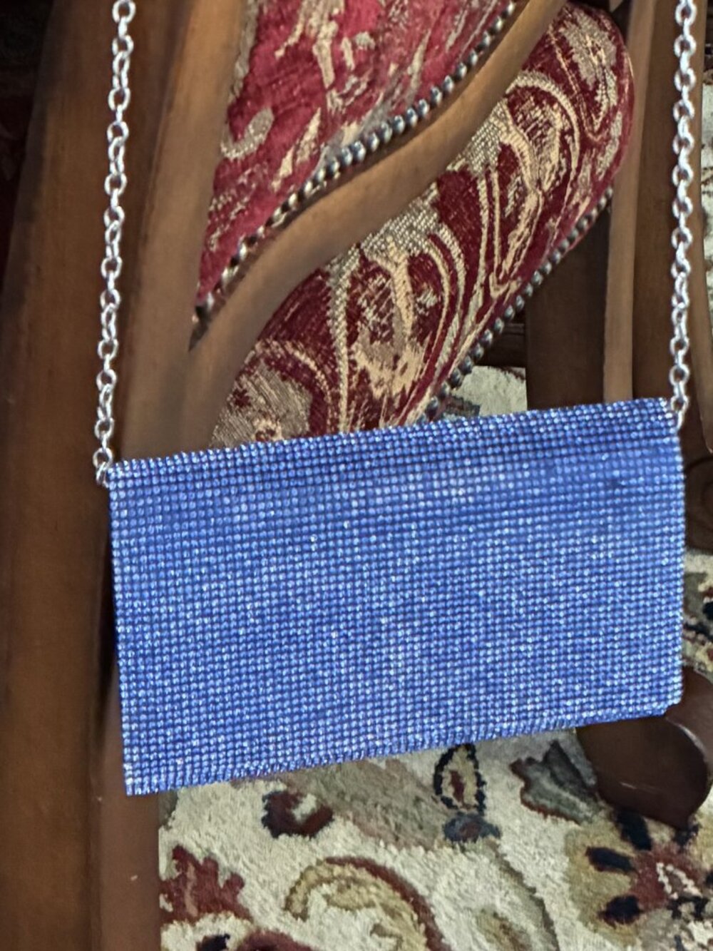 Women's clutch purse blue rhinestone.  carry as a clutch or use the chain